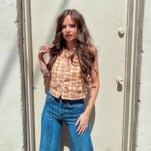 Weswyn roe plaid pastel snap vest NWTs